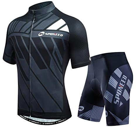 sponeed Mens Cycling Clothing Sets,Short Sleeve Bicycle Suit M Multi Gray