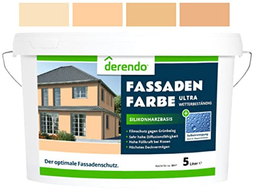 derendo Silikonharz Fassadenfarbe Terracotta ULTRA Wetterschutz Hellorange 5 l aussen Fassade Silikonharzfarbe mit Abperleffekt Lotus Blatt Fassadenschutz Schmutzabweisende Silikonharzbeschichtung