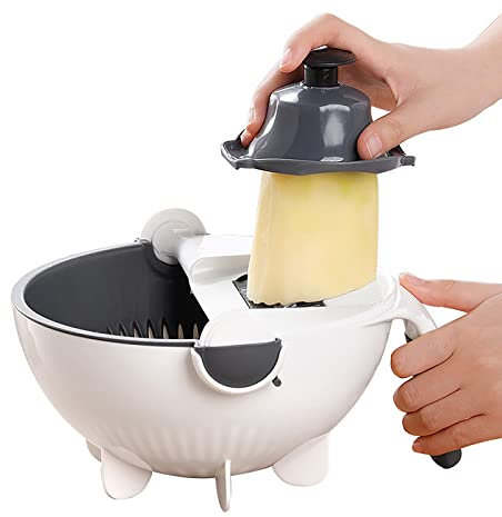 Sunshineface 9- in- 1 Vegetable Chopper Veggie Slicer Shredder Grater Vegetable Cutter with Drain Basket Kitchen Tool