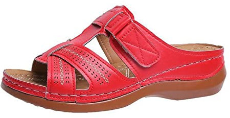 Susenstone Sandales Orthopédiques Femmes Sandales De Sport Et D'ExtéRie Claquette Femme éTé Baskets Femmes Tendances Bottines Bout Ouvert Sandales D'éTé à LanièRes Tongs Pantoufles 37.5 EU Rouge