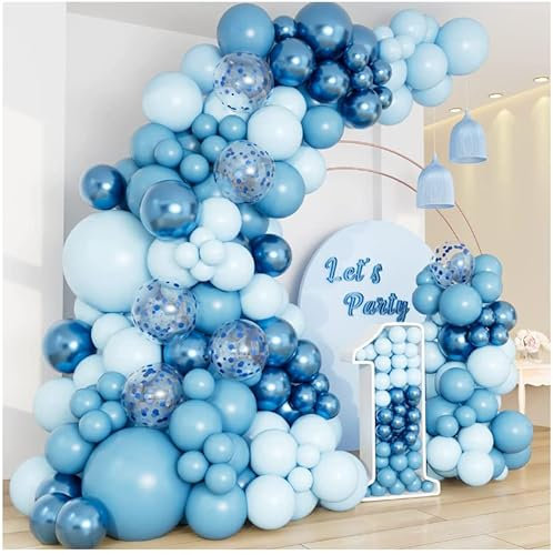 Luftballon Girlande Blau,109 Stück Luftballons Blau, Hellblau und Metallic Blau mit Konfetti Ballons, Blaue Ballon Girlande für Geburtstagsdeko, Babyparty, Hochzeit, Taufe, Engagement, Baby Shower