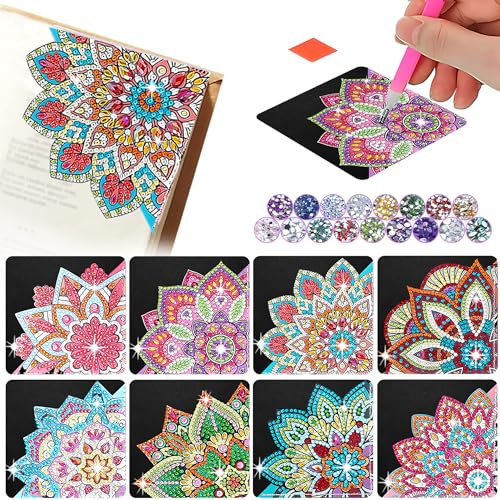 CharySim 8 Stück Diamond Painting Lesezeichen Personalisiert DIY Erwachsene Set Basteln Kinder Geschenkideen Bastelset Mädchen 7 8 9 10 11 12 Jahre Geschenk Schwarzer Lotus