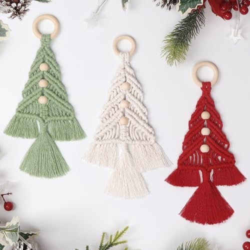 Dremisland Lot de 3 Tenture Murale Macramé Kit d'Arbres de Noël en Coton - Suspension Décorative Faite à la Main pour Noël
