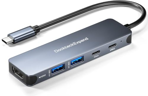 5 in 1 USB-C Hub, DockteckExpand USB-C to USB Adapter | 4K HDMI, 100W PD, 5Gbps USB-C Port & 2 5Gbps USB-A Ports for MacBook Pro/Air, iPad Pro/Air, Dell XPS and More