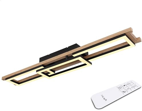 INNOVATE LED Deckenleuchte mit Fernbedienung | dimmbare Deckenlampe Holzoptik | Wohnzimmerlampe Holz | moderne Deckenleuchten dimmbar | LED Panel Deckenleuchte ColorSwitch | Deckenlampe schwarz Metall