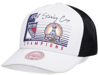 Mitchell & Ness New York Rangers Powerline Champ White Vintage Throwback Trucker Snapback Cap