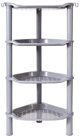 SLZBCY Étagère de douche d'angle à 4 niveaux, en plastique antirouille pour salle de bain, baignoire, bac de douche, 34 x 25 x 84 cm, gris (fente ronde grise à 4 niveaux)