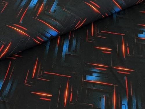 Eigenproduktion Baumwolljersey 3D Blocks auf Schwarz Stoff Meterware Kleiderstoff Streifen