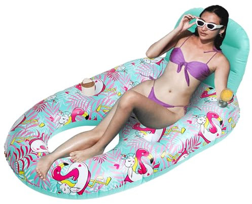 Tumbona de Piscina, Flotador Inflable Extra Grande de 150x97x65 cm con Portavasos Sillón Flotante para Piscina Flotador de Piscina para Adultos para Piscina Lago Playa (Unicornio)