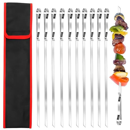 LQCOZYM Stainless Steel Barbecue Skewers, Pack of 40 Kebab Skewers, Stainless Steel, Meat Skewers with Nylon Bag, 41 cm, for Meat, Kebab and Vegetables and Vegan Alternative (Pack of 40, 41 cm