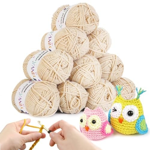 YINVA Häkelgarn 10Pcs x 25g Acryl Wolle Zum Häkeln Creme Wolle Zum Stricken Häkelwolle für Anfänger Crochet Yarn für Häkeln Stricken und Handwerk-Creme