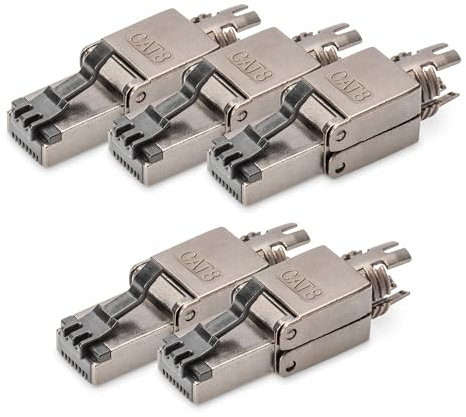 DIGITUS DN-93837 - Connecteur réseau Cat 8.1-5 pièces - Blindé à 360° - Connecteur de Terrain RJ45 Cat8 sans Outil - 2000 MHz - 25GBase-T / 40GBase-T - 25 Gbit/s / 40 Gbit/s - AWG 26/7 à AWG 22/1
