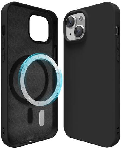 oakxco Silicone Case for iPhone 15 Compatible with Magsafe Magnetic Wireless Charging, Slim Thin Soft Rubber Gel with Magnet, Matte TPU Mag Cover for Women Men, Black