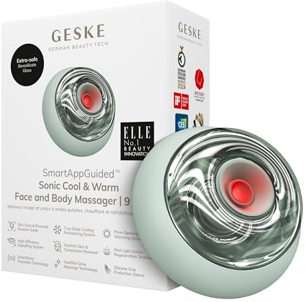 GESKE SmartAppGuided™ Sonic Cool & Warm Face & Body Massager | 9 in 1 | Elektrisches Massagegerät | Gesicht & Körper | Batterielose Wärme- & Kühltechnologie | Straffend, entspannend & abschwellend