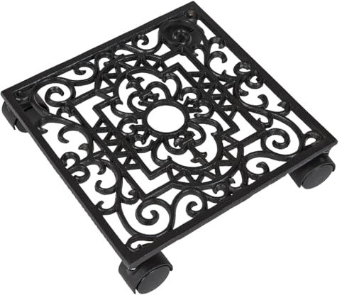 Cast Iron Plant Trolley Vintage Style Square Plant Pot Stand Plant Caddy with Wheels Ornate Scrolled Finish Square Plant Stand Dolly Home Garden Patio Decking Accessory
