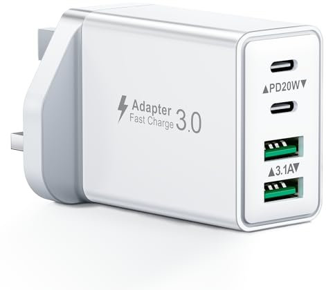 USB C Plug Fast Charge, 40W Multi USB Plug Fast Charger UK Charging Plug for iPhone 16 15 14 13 12 11 Pro Max Plus X XS XR, Samsung, Multiport USB Wall Plug Dual USBC Power Adapter Type C Charger Head