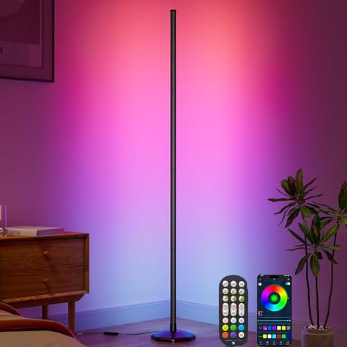 Uocub Corner Floor Lamp - Smart RGB LED Corner Lamp with App and Remote Control, 16 Million Colors & 68+ Scene, Music Sync, Timer Setting - Ideal for Living Rooms, Bedrooms, and Gaming Rooms