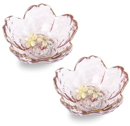 Nideen Schmuckschale aus Glas, für Schmuck, Ringschale, 8,3 x 3,6 cm, Schmuckteller, Schlüsselschale für Flur, Rosa, 2 Stück