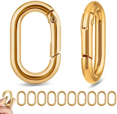 cobee 10 Stück Oval Spring Karabinerhaken, 34mm Metall Karabiner Schlüsselanhänger Oval Federschnallen Karabinerhaken Clip für Schlüsselanhänger Tasche Schmuck DIY Handwerk(Gold)