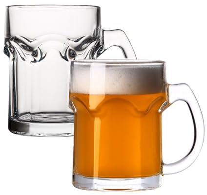HZIYOU Set di 2 bicchieri da birra con manico, bicchieri da birra in vetro con poggiapolsi