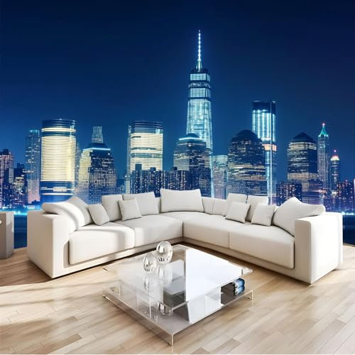 Fotomural Pared Nueva York Moderna Ciudad Del Cielo Nocturno| Fotomural Para Paredes | Mural | Foto Mural Decorativo | Varias Medidas 400X280Cm | Decoración Comedores, Salones, Habitaciones