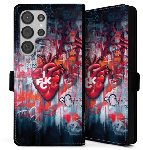 Klapphülle kompatibel mit Samsung Galaxy S 25 Ultra Handyhülle aus Kunst Leder schwarz Flip Case 1. FCK Herz 1. FC Kaiserslautern