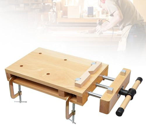 Tragbare Hobelbank, Mobile Werkbank 53x28x7 cm, Mini Werkbank aus Buchenholz Mobil Holz Schraubstock Workbench Arbeitstisch Werkstatt, Werktisch Holz für Klemmen und Hobeln