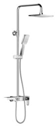 Vente-unique-Colonne de douche en acier inoxydable avec tablette - Brush nickel - Hauteur réglable - JIZEO