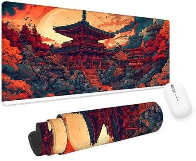 Red Mouse Mat Japan Gaming Mouse Pad 600x300x3mm Large Mouse Pad, Gaming Keyboard Mousepad, Extended Mousemat, Waterproof Surface, Durable Stitched Edges, Laptop Desktop Gaming Desk Pad, Gifts yv-503