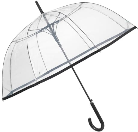 PERLETTI Grand Parapluie Transparent Femme Fille - Ouverture Automatique Coupole en POE - Parapluie Dame Romantique Elégant Incassable Coupe Vent - Diamètre 89 cm