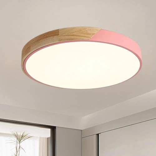 HTsilphelene Deckenlampe Holz, 30CM Rustikale Holzoptik Deckenleuchte Holz