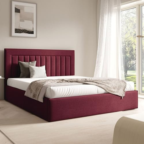 FURNISTAR Polsterbett BEA I mit Bettkasten 160x200, Bett, Doppelbett mit Stauraum und Lattenrost, Boxspringbett-Optik, Hotelbett, ohne Matratze, Schlafzimmer - Weinrot