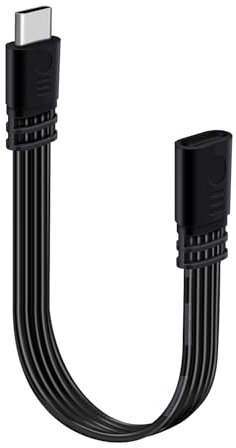 HuaLiSiJi Câble d'Extension USB C Type C Plat Cable USB C Mâle vers Femelle 2.0 pour Charge Rapide et un Transfert de Données (Tête Droite, 0.3 m)