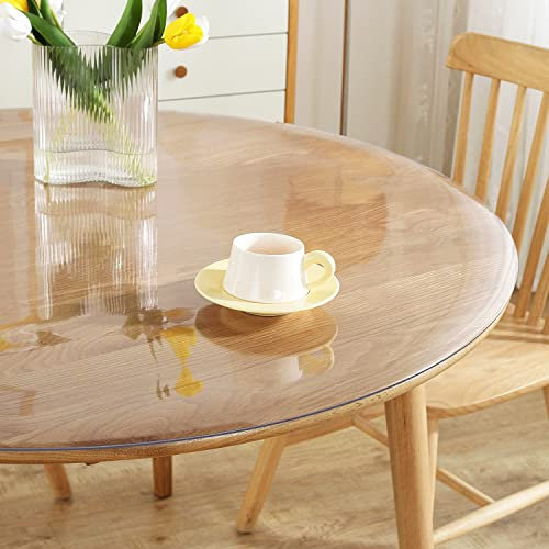 Royhom Nappe Ronde Transparente 110 cm Ø, Épaisseur 2mm, Imperméable Protection Table Ronde, Nappe Transparente Épaisse en PVC, Lavable Protege Table Transparent, Protège Les Rayures