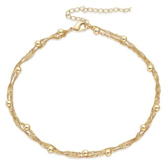 Women'S Anklets,Waterproof Beach Anklet Bracelet,Adjustable Layered Beaded Rope Link Trendy Dainty Womens Foot Jewelry Personalised Chain Ankle Bracelets for Gifts Women Teen Girls Boho (Gold-A)