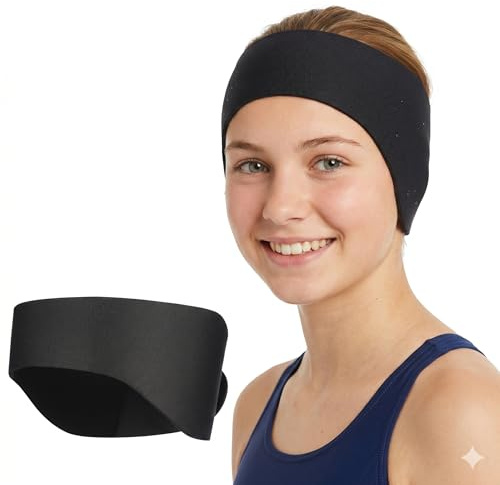 BESTonZON Schwimmstirnband Damen & Teenager | Wasserdichter Ohrenschutz zum Schwimmen & Baden | Verstellbares Neopren Stirnband für Wassersport Frauen Surfen Duschen Sport Schwarz