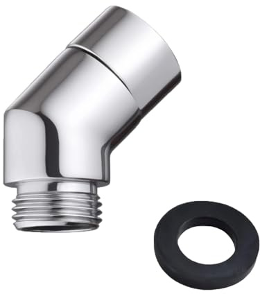 Adaptateur de douchette à 135 ° - Rallonge de pommeau de douche avec joint en caoutchouc - Adaptateur articulé - Coude de douche - Raccord mobile - Argenté