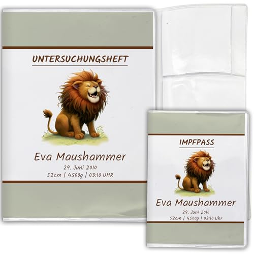 Personalisierte U-Heft Hülle & Impfpasshülle, U-Heft 3-teilig, Löwe | Set 2-teilig oder 3-teilig, mit Name & Geburtsdaten, Geschenk zur Geburt