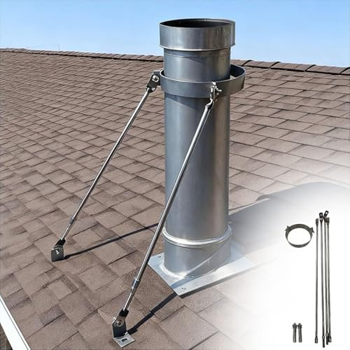 Chimney Pipe Support Bracket with Screws, Stainless Steel Wood Stove Flue Roof Brace Kit, Fits 3456789101112 Tubes, Wall Furnace Pipe Rod(17.5cm (6.8) Dia)