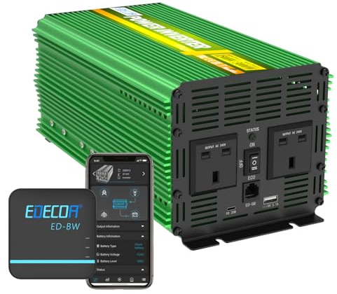 EDECOA 1500W Pure Sine Wave Power Inverters 12V DC to 240V AC | , with UK Sockets and Dual USB, APP Control Minitor, for RV / Camper, Emergency Backup