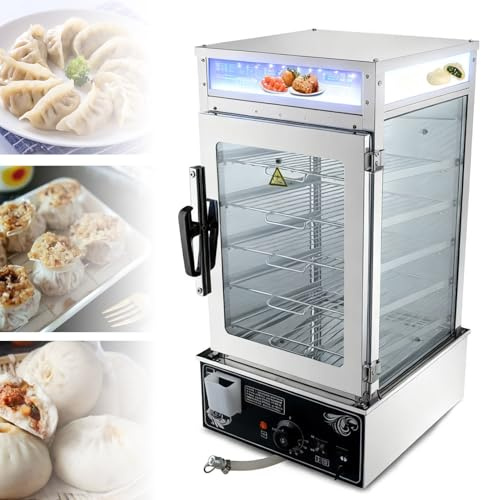 guoyjmm 1200W Electric Hot Food Warmer, Commercial Stainless Steel Food Warmer Display, 5-Layer Steamed Bun and Dumplings Steamer, 30-110℃ Temperature Control