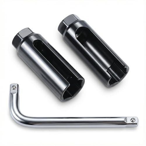 YYMT 2-Pcs Oxygen Sensor Socket, 7/8 (22mm) 1/2 Drive O2 Sensor Removal Tool with Side Wire Cutout to Prevent Wire Damage, Includes L-Shaped Extension Bar for Car Truck Motorcycle Automotive Repair