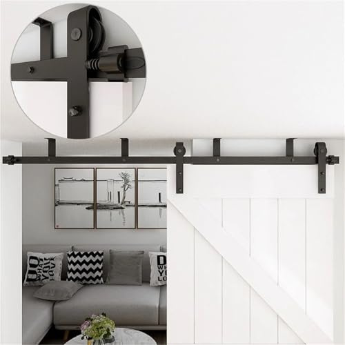 Kit porta scorrevole, Kit ferramenta for porta scorrevole da fienile con montaggio a soffitto 4 piedi a 13, staffa antiruggine for, binario for singola(5FT-152CM)