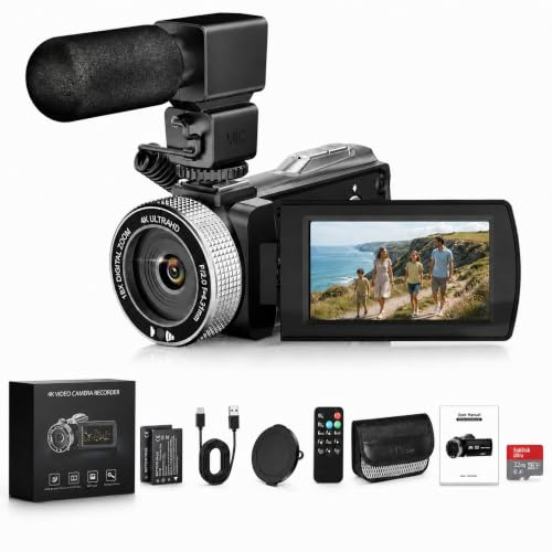 Euiivnt 4K/60FPS Camcorder, 64MP Video Camera with 850nm IR Night Vision | 18X digital zoom, 3.0 Flip Touchscreen, 2 Batteries, 32GB Card & Remote Control