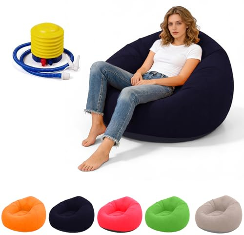 Jinfanshurich Aufblasbarer Sitzsack, Aufblasbares Sofa mit Fußpumpe, Aufblasbarer Outdoor|Indoor-Sessel, Sitzsack Bean Bag Lounge für Wohnzimmer, Schlafzimmer & Camping (Blau)