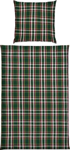 Erwin Müller warme Bettwäsche Flanell buntgewebt Tanne Größe 80x80 cm / 135x200 cm - hautsympathisch, atmungsaktiv, samtweich, 100% Baumwolle, mit Knopfverschluss