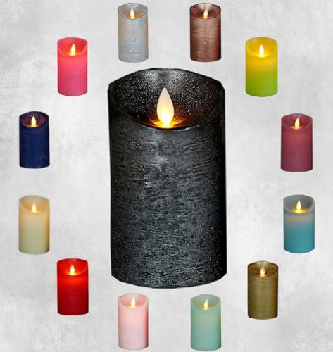LED Echtwachskerze Kerze Farbauswahl Timer flackernde Wachskerze Kerzen Batterie, Farbe:Anthrazit, Größe:15 cm