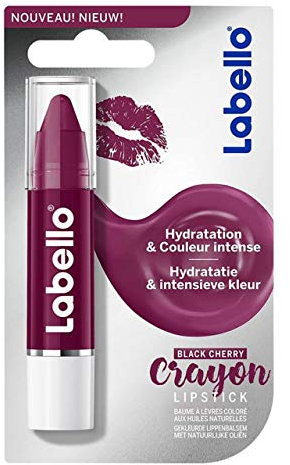 NIVEA Labello Crayon Blackcherry (1 x 3g), Soin des lèvres hydratant et coloré, Stick à lèvres facile à appliquer aux huiles naturelles, violet foncé