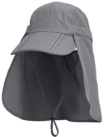 Unisex Safari Cap mit extra langem Nackenschutz Anti UV Abklappbar Baseball Mütze für Camping Outdoor - 56-60 Dunkelgrau