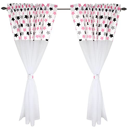 TupTam Kinderzimmer Voile Vorhänge Baby Gardinen mit Tunnelzug Set, Farbe: Sterne Rosa, Größe: ca. 140 x 160 cm